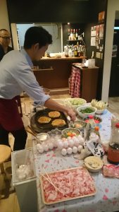 Okonomiyaki party at 80s Cafe in Tokyo